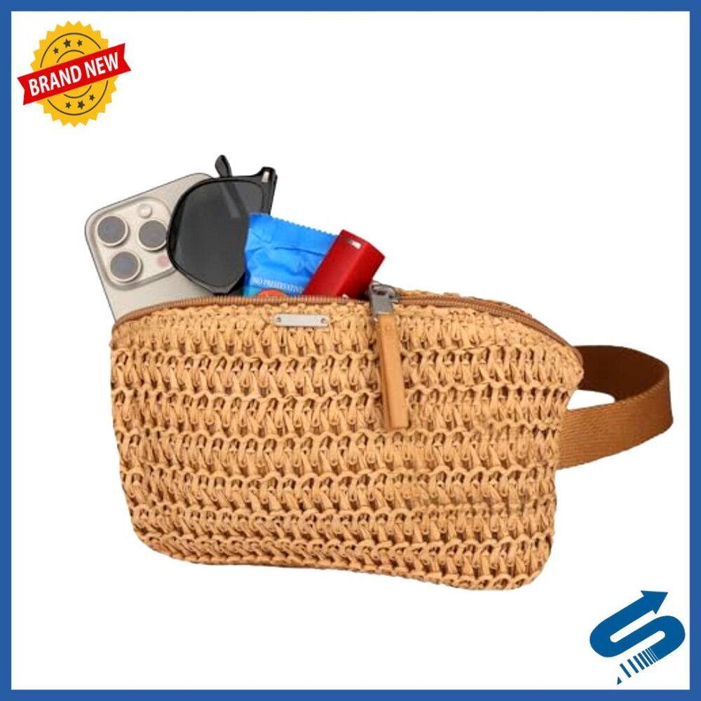 Woven Straw Sling Bag Fanny Pack Waist Bag Adjustable Strap Travel Beach - Picture 6 of 6